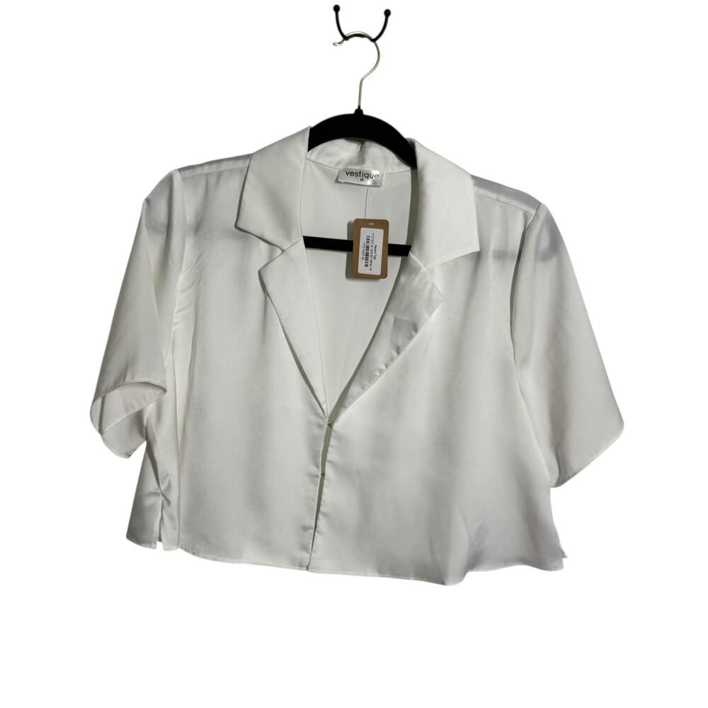 Vestique Minimal Cropped Blouse Top Women M White Hook & Eye Clean Girl NWT